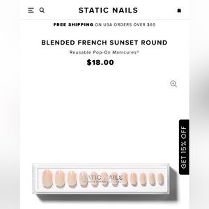 Static Nails reusable pop on manicure, blended French sunset, round